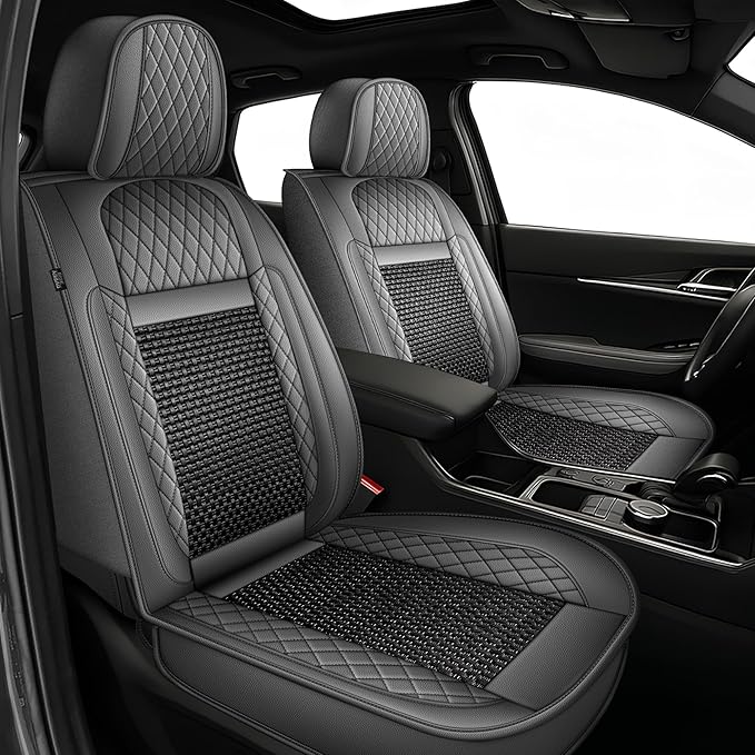 TTX LIGHTING for Nissan Murano 2011-2026 Car Seat Covers, Breathable Ice Silk & Leather Seat Protector, Cool & Anti-Sweat for Long Driving, Airbag Compatible, 2 Front Seats (Black&Gray)