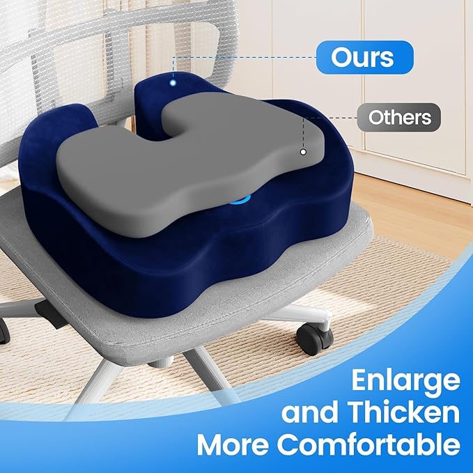 Seat Cushion with Carry Handle, Memory Foam for Tailbone/Sciatica Easing, Chair Cushions for Cars, Desks, Office Chair Cushion with Non-Slip Design, Ideal for Post-Surgery Recovery (Blue)