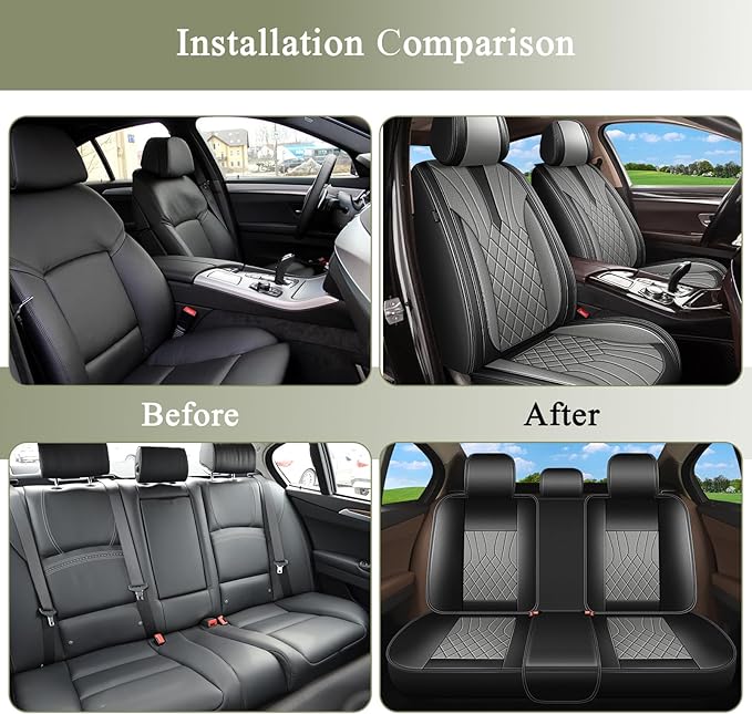 Full Set Car Seat Covers for Subaru Legacy 1995-2024 2025 2026: Breathable Perforated Leather Seat Cover (Black&Grey)