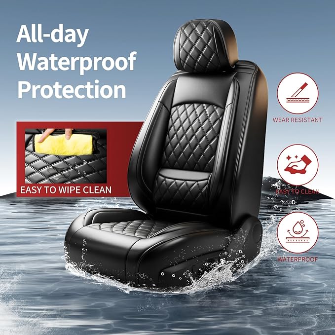 Fit Ioniq Car Seat Covers for Hyundai Ioniq 2017-2026 - Premium Leather, Waterproof, All-Weather, Airbag Compatible, Anti-Slip, Breathable, Easy Install, Seat Protectors, Full Set, Black