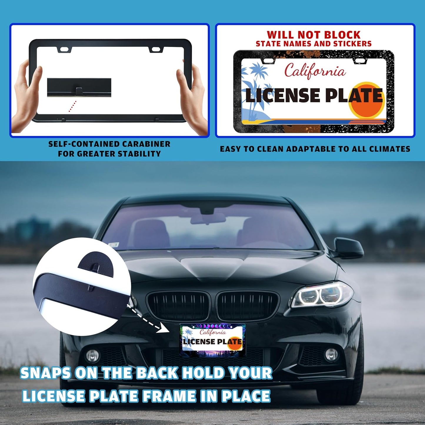 Moon Phases Aurora Forest License Plate Frame Night Sky Stainless Steel License Plate Holder for Front or Rear Car Tags Funny for Car Decoration Accessories with Screws 6.3 X 12.2 in for Women Men