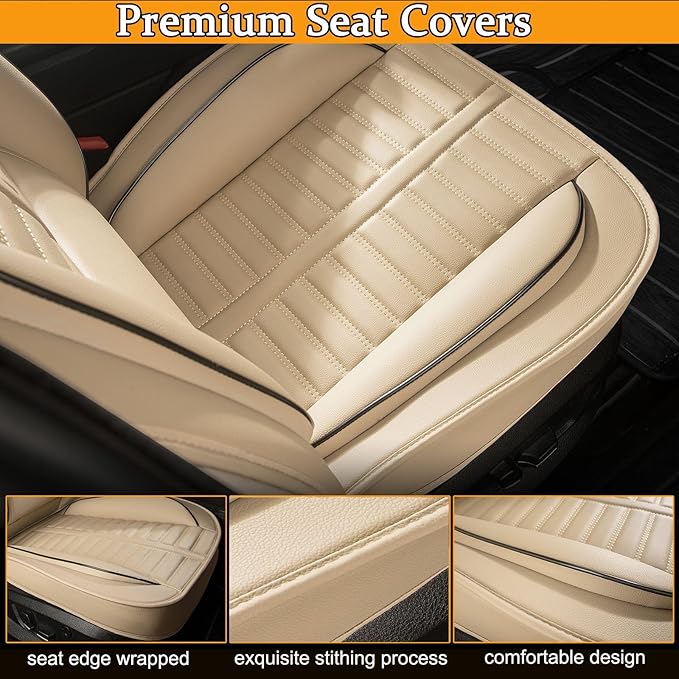 Car Seat Covers Fit for Kia Sorento 2007-2023 2024 2025 Front Set Leather Seat Covers Set with Lumbar Support Premium Automotive Cushion Protector(2 Seat, Beige)