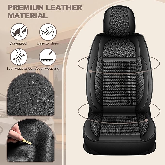 TTX LIGHTING for Honda CR-V 2015-2026 Car Seat Covers, Breathable Ice Silk & Leather Seat Protector, Cool & Anti-Sweat for Long Driving, Airbag Compatible, 2 Front Seats (Black)