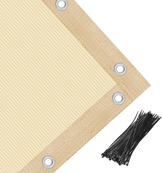 Amagenix 90% Pergola Shade Cover 6' X 9' Sun Shade Cloth with Grommets for Outdoor Garden Patio Porch, Commercial Grade 200 GSM - Cable Zip Ties Included (We Customized) GN108, Wheat