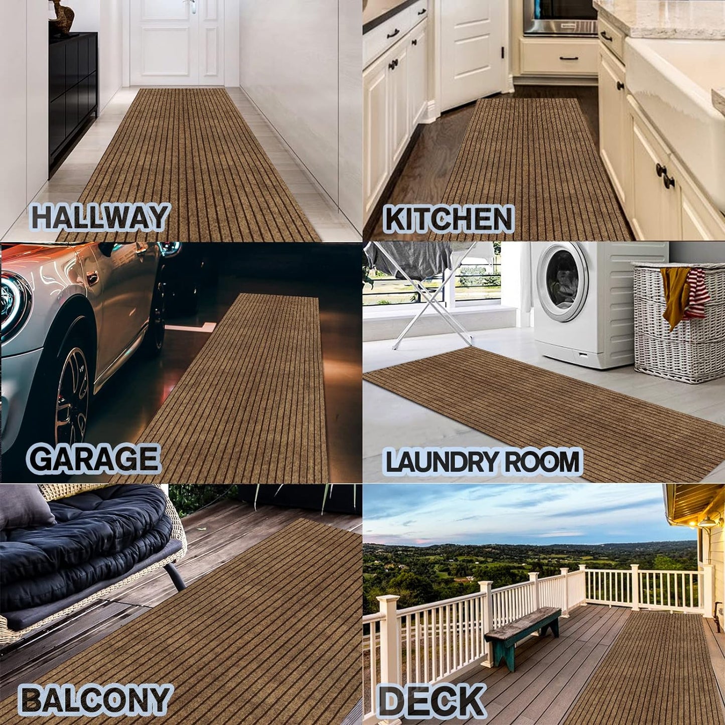 Custom Size Backed Non-Slip Area Rugs Runner, Easy Clean, Waterproof Runner Rugs for Hallway Entryway, Kitchen, Laundry, 4FT x 13FT, Brown Stripe