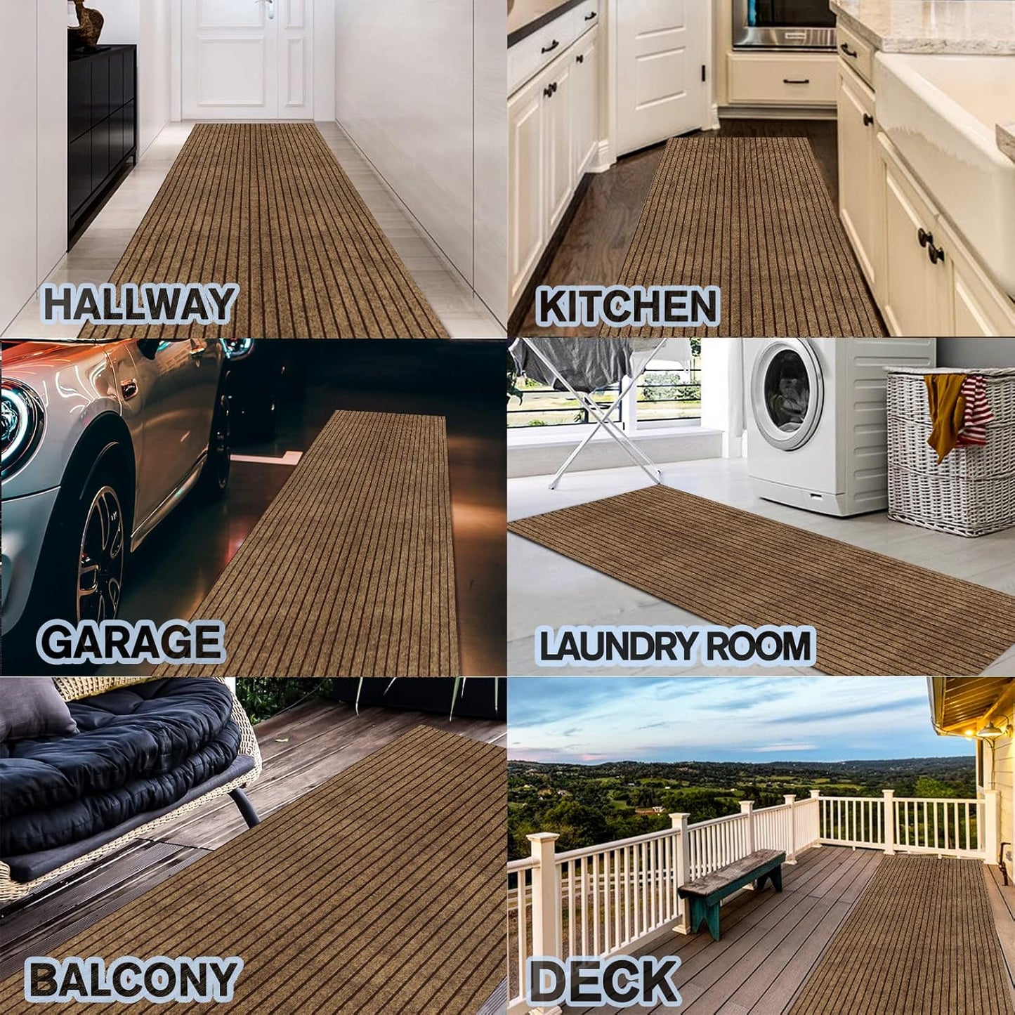 Custom Size Backed Non-Slip Area Rugs Runner, Easy Clean, Waterproof Runner Rugs for Hallway Entryway, Kitchen, Laundry, 4FT x 54FT, Brown Stripe
