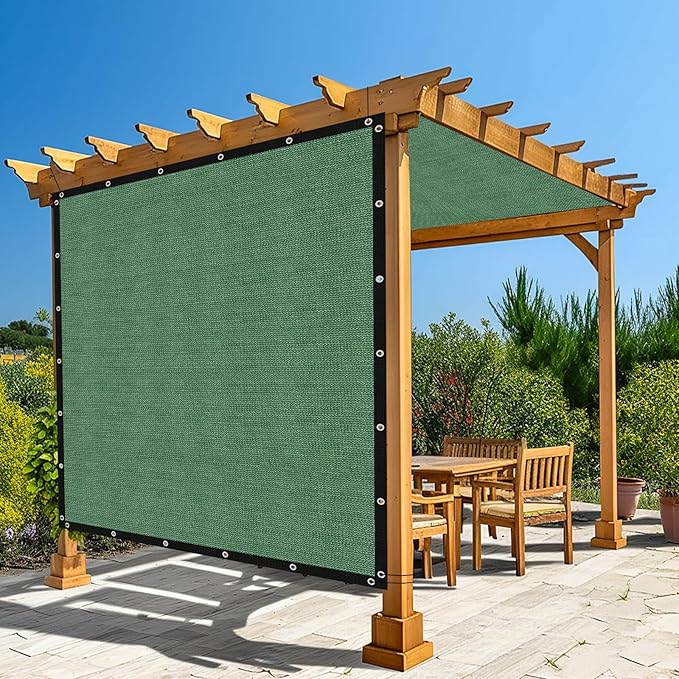 Amagenix 90% Pergola Shade Cover 7' X 13' Sun Shade Cloth with Grommets for Outdoor Garden Patio Porch, Commercial Grade 200 GSM - Cable Zip Ties Included (We Customized) GN108, Green