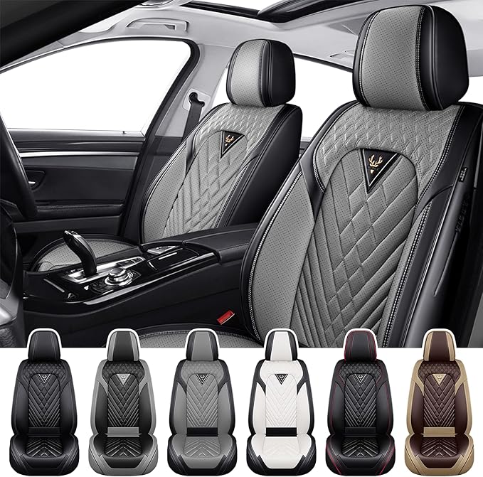 Truck Seat Covers for GMC Sierra 3500 2007-2026, Waterproof Premium Leather Full Coverage Car Seat Cover, Muscle Sport Style Auto Interior Seat Cover Sets (Front Set/Black Gray)
