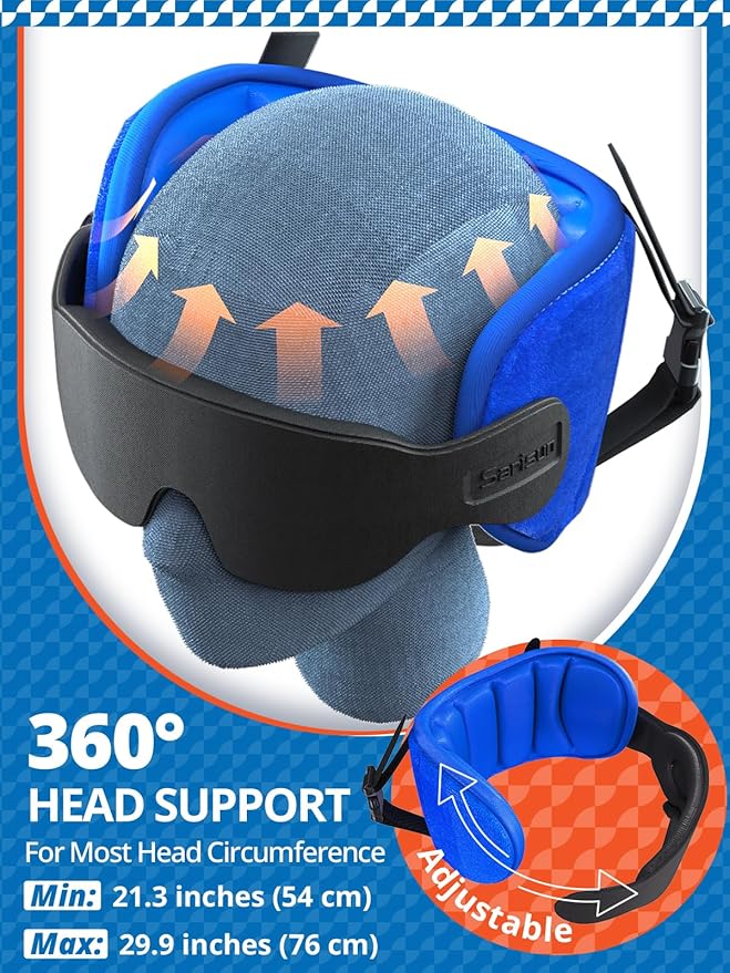 Travel Pillows for Airplanes, Airplane Pillow for Long Flight Car Road Trip, Airplane Head Strap with Sleep Eye Mask, 360° Support Headrest, Stop Bobblehead Travel Neck Pillow, Stripe Black