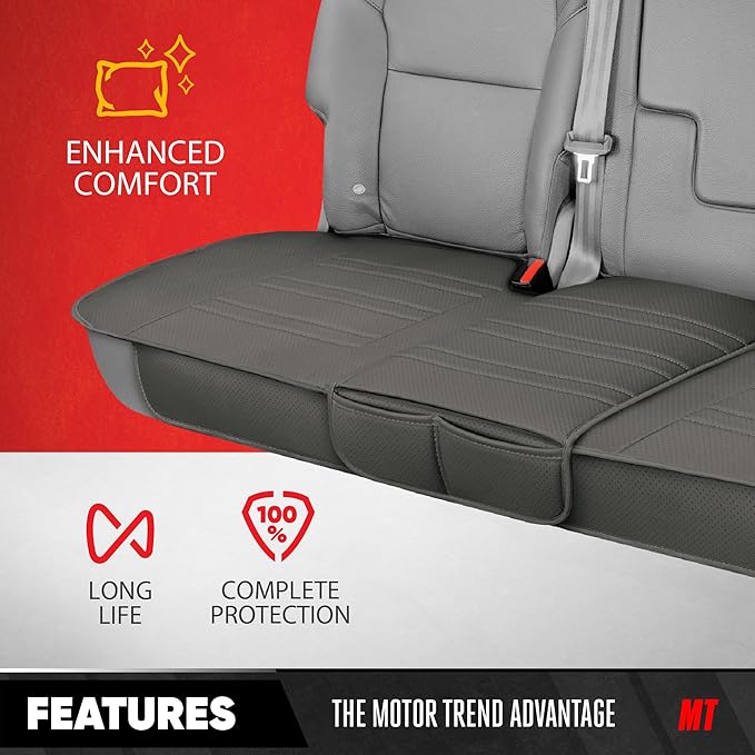 Motor Trend Rear Seat Protector for Cars, SUVs & Trucks – Nappa Leather Bench Cover Protector - Car Seat Cover for Kids, Pets & Baby - Durable Back Seat Protector, Gray Universal Fit Bottom Coverage