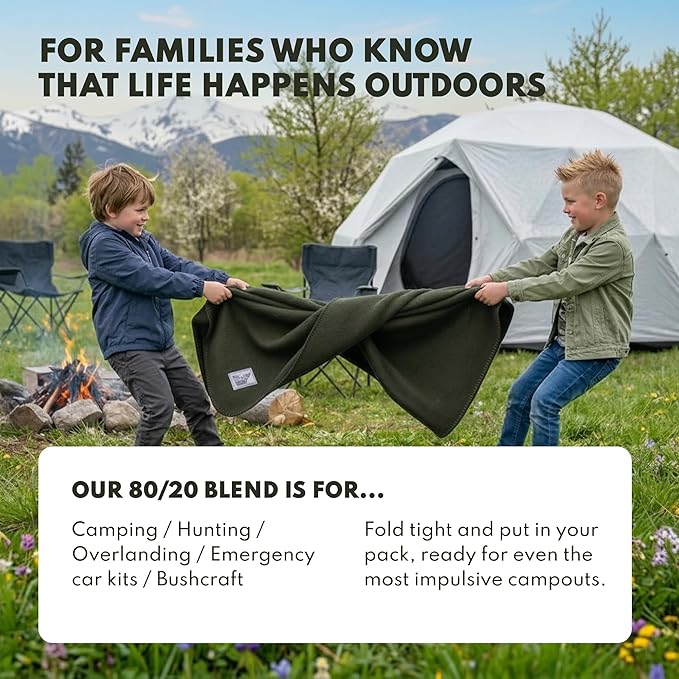 Woolly Mammoth 80% Merino Wool Camping Blanket 2-pack - Naturally Fire-Resistant and Temperature-Regulating - For Cold Weather, Camping, Bushcraft and Emergency Car Kit (66" x 90" Granite & Limestone)