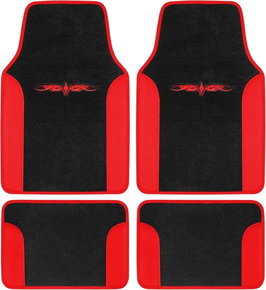 carXS Fresh Two-Tone Carpet Floor Mats, Tribal Tattoo Design with Vinyl Trim for Car Sedan Truck SUV, Front & Rear Set of 4, Universal Fit