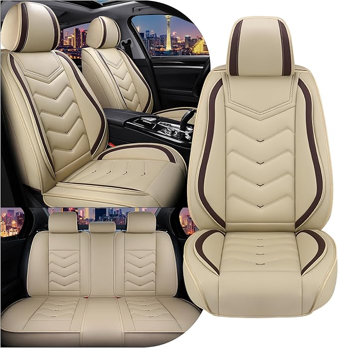 CTDS Car Seat Covers for Toyota RAV4 2000-2026, Stylish Sport Seat Cover, Premium Nappa Leather Car Seat Cover. Automobile Seat Covers Sets.(Standard 5 Seats/Beige)