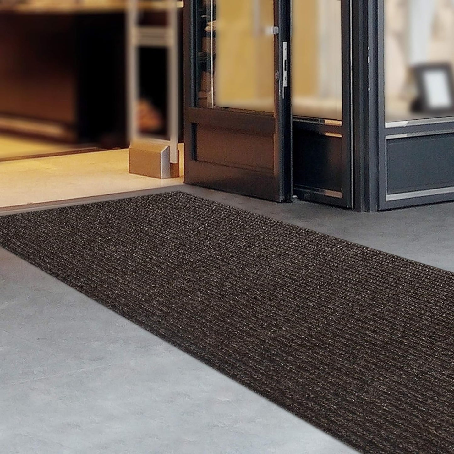 iCustomRug Spartan Weather Warrior Indoor/Outdoor Utility Ribbed Carpet Runner with Non-Slip Thermoplastic Rubber Backing, 3ft X 16ft in Brown