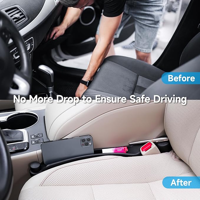 Givifive Car Seat Gap Filler Set of 2, 3IN1 Seat Side Gap Filler Plug with Storage Slot & Hook Function, Soft Foam Universal Fit Car SUV Truck Fill Gap Between Seats Console Organizer（Narrow Black）