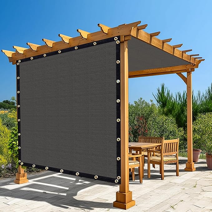 Amagenix 90% Pergola Shade Cover 8'X 8' Dark Gray Sun Shade Cloth with Grommets for Outdoor Garden Patio Porch-Commercial Grade 200 GSM-Cable Zip Ties Included (We Customized)