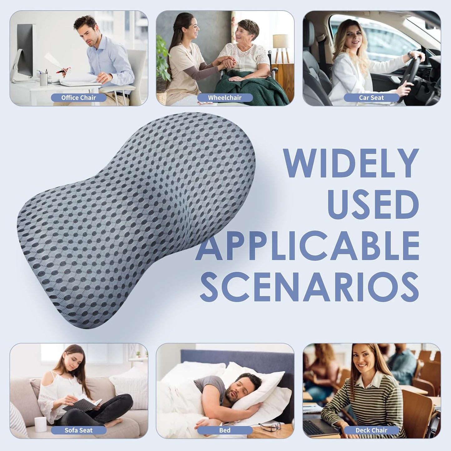 Lumbar Support Pillow, Memory Foam Back Support Pillow for Office Chair, Car Seat, Gaming Chair, Recliner and Bed, Neo Cushion for Low Back Pain Relief (Mesh, Gray)
