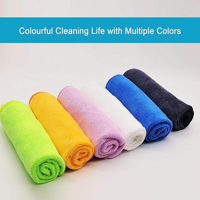 Microfiber Cloth 6Pack Cleaning Rags Absorbant Lint Free Cloth for House, Kitchen, Car, Glass, Stainless Steel, Window, Boat Cleaner-12''x 12''-Purple