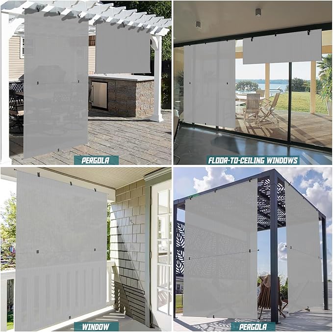 Bynbbur 5'W x 7'H Outdoor Patio Shades Foldable Roller Blinds, 220 GSM Sun Shade Roll Up Porch Screens Exterior Shade Cloth for Deck Pergola Backyard, Light Gray