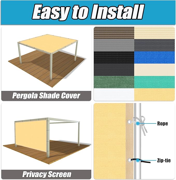 Amagenix 90% Shade Fabric 8'X 11' Sand Sun Shade Cloth with Grommets for Pergola Replacement Shade Cover Canopy, Heavy Duty, Cable Zip Ties Included (We Customized)