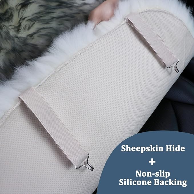 OGLAND 2 Pack Fluffy Sheepskin Car Seat Cover-Fuzzy Fur Auto Cushion for Universal Automotive Protector (Ivory White, 2 Pcs Front Seat Cover)