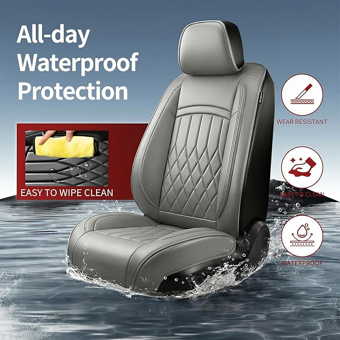 Fit for Sonata Car Seat Covers Compatible with Hyundai Sonata 2004-2026 - Waterproof Breathable Leather Automotive Seat Cushions Protector, Airbag Compatible, Only 2 Front seat Covers(Gray)