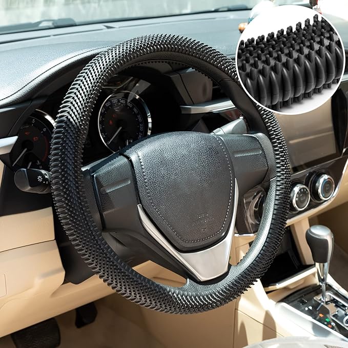 Steering Wheel Cover Black - Massage Grip Silicone Steering Wheel Covers Anti-Slip Universal Car Steering Wheel Cover for Men Women Driving Fatigue Relieving Fits 14-15 Inch