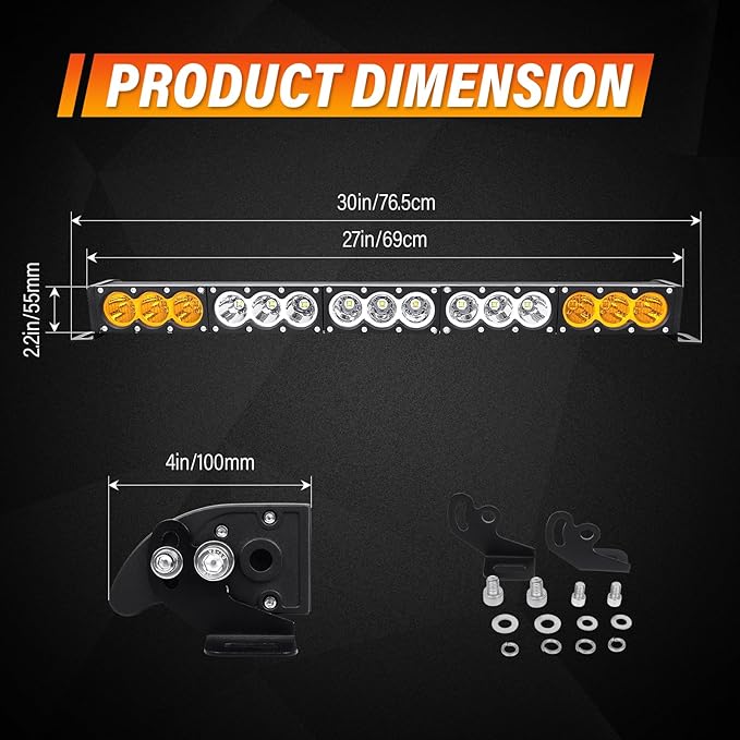 Willpower 28 inch LED Light Bar Single Row Dual Color 150W Off Road Light Bar White Amber Combo LED Work Light Truck UTV 4x4 Cars SUVs ATVs Boats Fog Driving Light with Wiring Harness kit