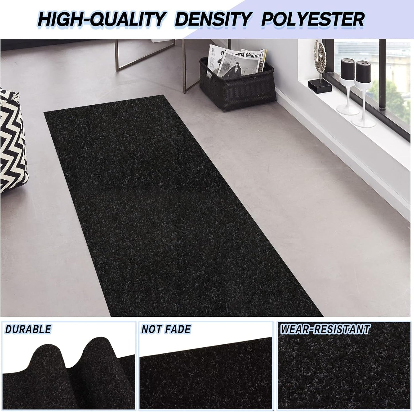 Custom Size Backed Non-Slip Area Rugs Runner, Easy Clean, Waterproof Runner Rugs for Hallway Entryway, Kitchen, Laundry, 3FT x 25FT, Black