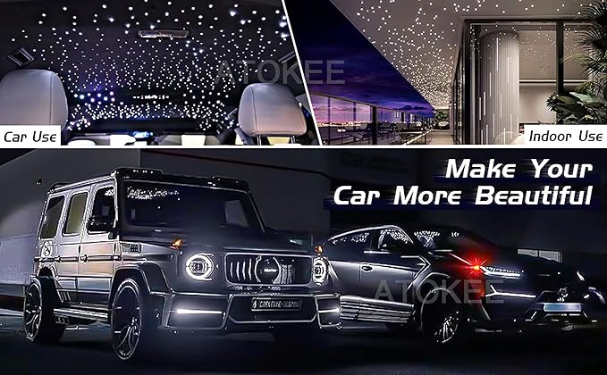 ATOKEE 16W Starlight Headliner Kit 650pcs 0.03in 9.8ft, Twinkle Small Size Fiber Optic Car Star Roof Lights with Bluetooth APP/Remote Control