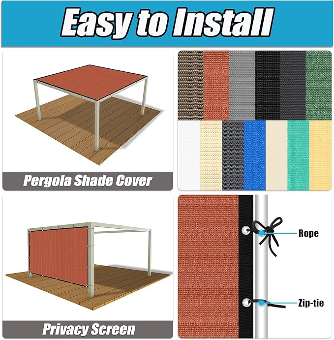 Amagenix 90% Pergola Shade Cover 8' X 14' Sun Shade Cloth with Grommets for Outdoor Garden Patio Porch, Commercial Grade 200 GSM - Cable Zip Ties Included (We Customized) GN108, Rust Red