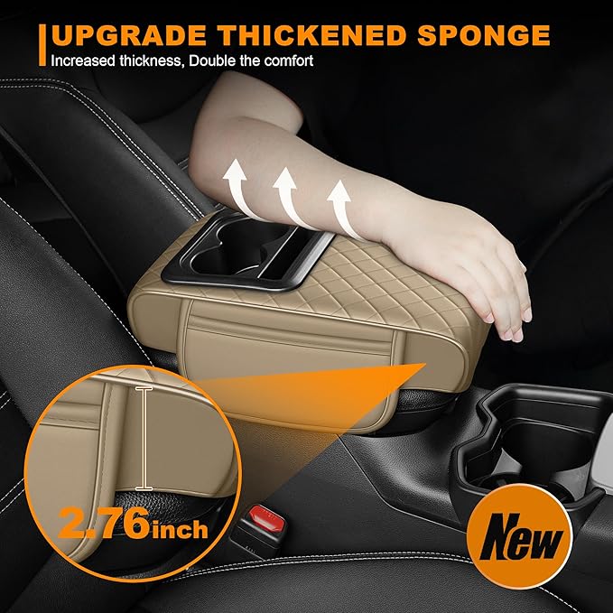 Armrest Cover for Car Fit for Jeep Gladiator - Center Console Cover with Cup Holders and 2 Storage Pockets(Beige)