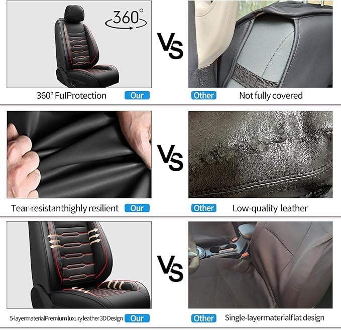 Fit Venue Car Seat Covers for Hyundai Venue 2020-2024 2025 2026 - Upgraded Premium Waterproof & Breathable Leather, Airbag Compatible, All-Weather Seat Cushion Protector (2 Front/Black+Red)