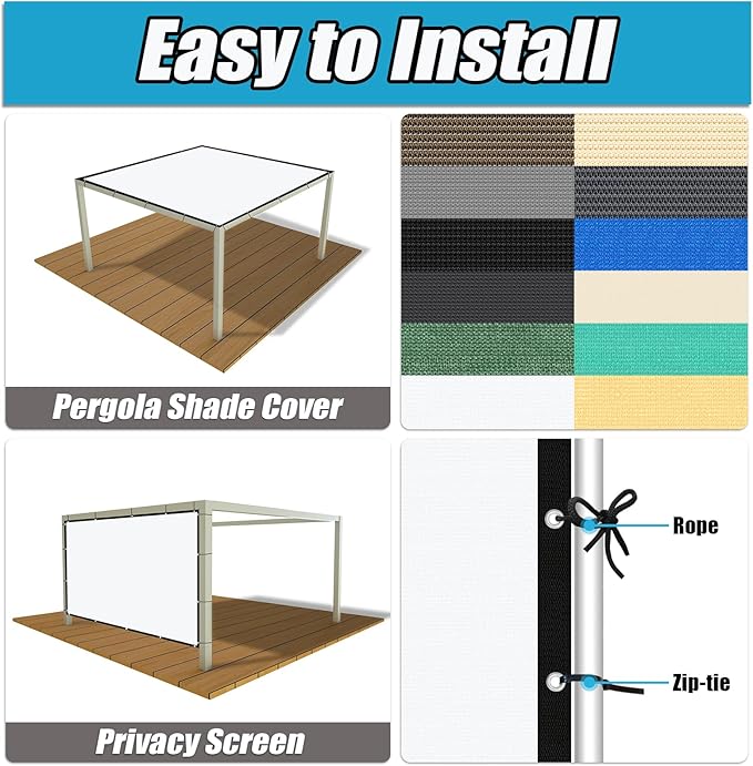 Amagenix 90% Pergola Shade Cover 10' X 14' Sun Shade Cloth with Grommets for Outdoor Garden Patio Porch, Commercial Grade 200 GSM - Cable Zip Ties Included (We Customized) GN108, White