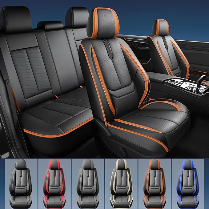Fit Palisade Car Seat Covers for Hyundai Palisade 2000-2025 2026 -Upgraded Premium Waterproof & Breathable Leather,Airbag Compatible,All-Weather Seat Cushion Protector,Full Set,Black-Brown