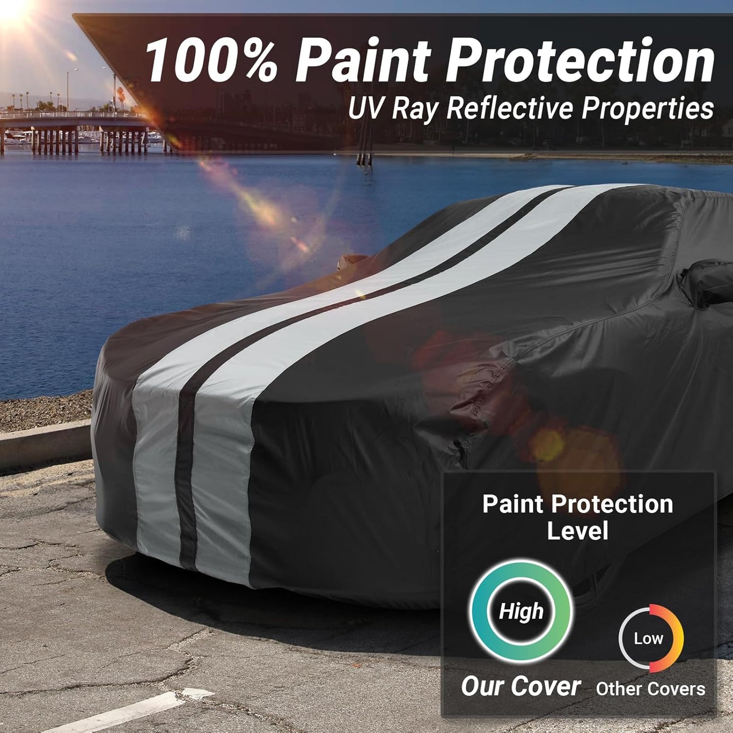 iCarCover Custom Car Cover for Chevy Impala (2000-2020) Waterproof All Weather Rain Snow UV Sun Protector Full Exterior Indoor Outdoor Car Cover (Stripe - Black/Gray)