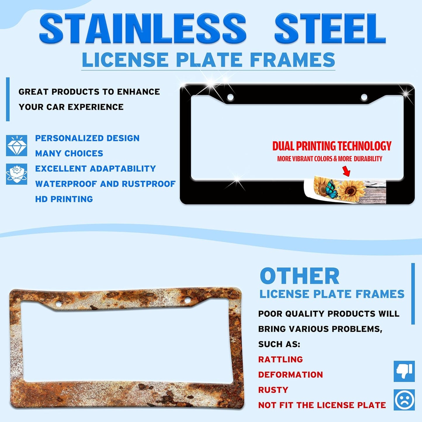 Realtor I Sell Houses License Plate Frame Funny House License Plate Holder for Front or Rear Car Tags Stainless Steel Car Decoration with Screws 6.3 X 12.2 in