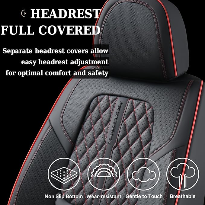 Coverado Car Seat Covers Full Set, Automotive Front and Rear Seat Covers with Backrest, Nappa Leather Car Seat Protectors Waterproof, Universal for Most Vehicles,Black