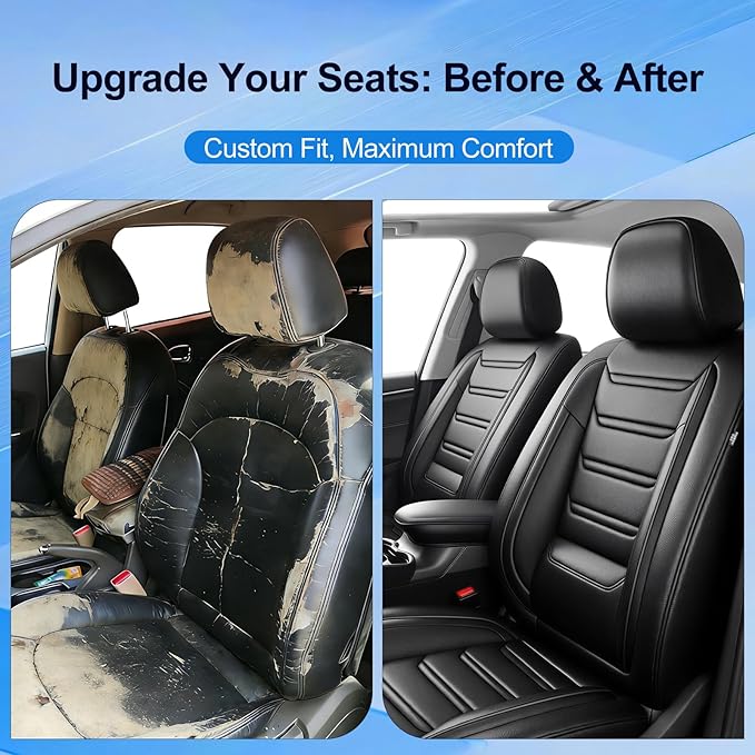 Fit Accord Car Seat Covers (Front Pair) for Select Honda Accord 2012-2026 - Premium Full Coverage Leather, Airbag Compatible, Waterproof & All Weather Seat Cushion Protector, Black
