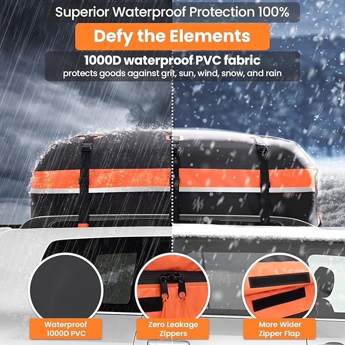 Sailnovo Car Rooftop Cargo Carrier 21 Cubic Feet, Waterproof 1000D PVC Car Roof Bag with Anti-Slip Mat, Combination Lock, Storage Bag, Door Hooks & Tie-Down Strap fit Vehicle with/Without Luggage Rack