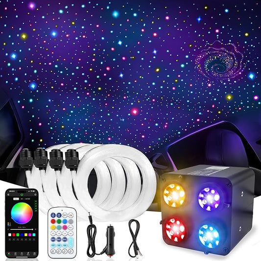 1000PCS 32W Meteor Starlight Headliner Kit,4 Light Colors Twinkle Fiber Optic Star Ceiling Lights,0.03in*13.1ft/4m, App/Remote Control Rgbw Shooting Star Headliner Kit Car Roof Home Ceiling