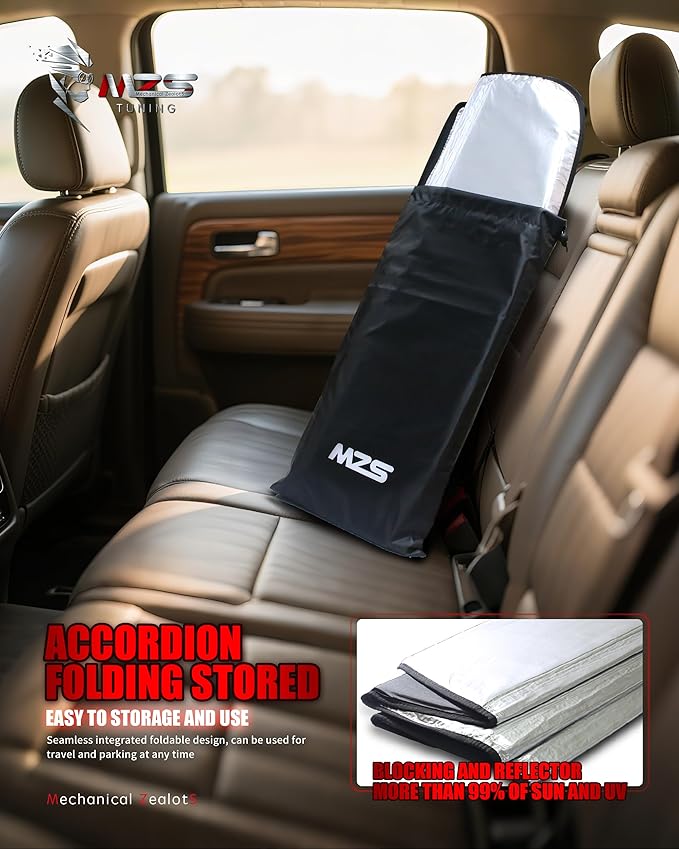MZS Windshield Sun Shade Compatible with F150 2015-2020, Foldable Truck Sun Shade Shield with Storage Pouch, Front Window Visor F150 Sunshade Accessories for Interior Protector