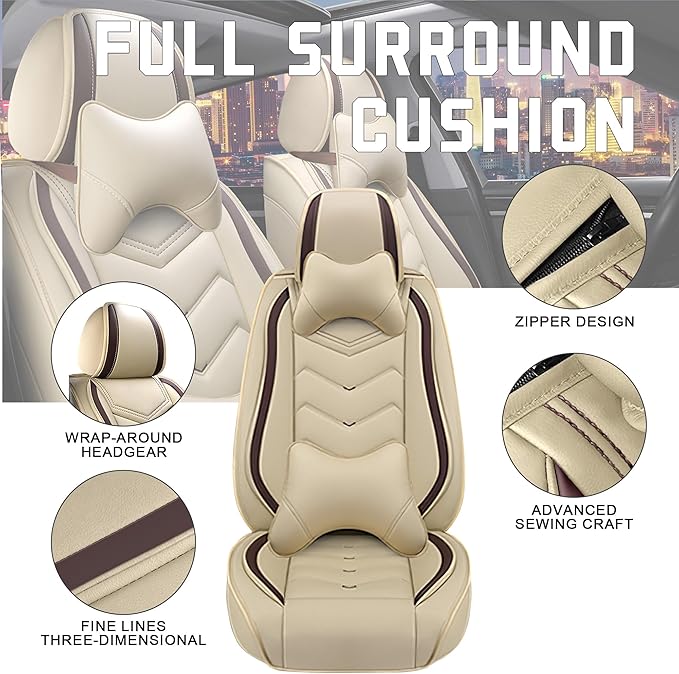 CTDS Car Seat Covers for Toyota RAV4 2000-2026, Stylish Sport Seat Cover, Premium Nappa Leather Car Seat Cover. Automobile Seat Covers Sets.(Luxury 5 Seats/Beige)