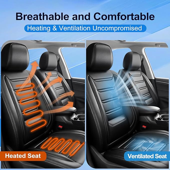 Fit Civic Car Seat Covers (Front Pair) for Select Honda Civic 2020-2026 Sedan (Not for Coupe) - Premium Full Coverage Leather, Waterproof & All Weather Breathable Seat Cushion Protector, Black