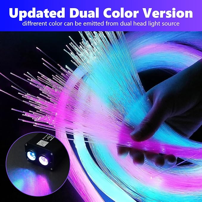 AMKI Dual Color 20W Twinkle Starlight Headliner Kit 600pcs*0.03in*9.8ft Cables+ RGB Meteor Shooting Star Fiber Optic Light Sound Activated APP/Remote Control for Car Roof Home Ceiling
