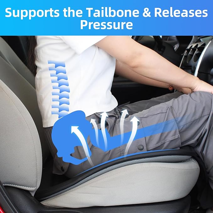 KAYI Car Seat Cushion, Comfort Memory Foam Car Cushions for Driving, Breathable Leather Surface with Anti Slip Rubber Bottom, Seat Cushion for Car and Office Chair (2 Pack, Brown)