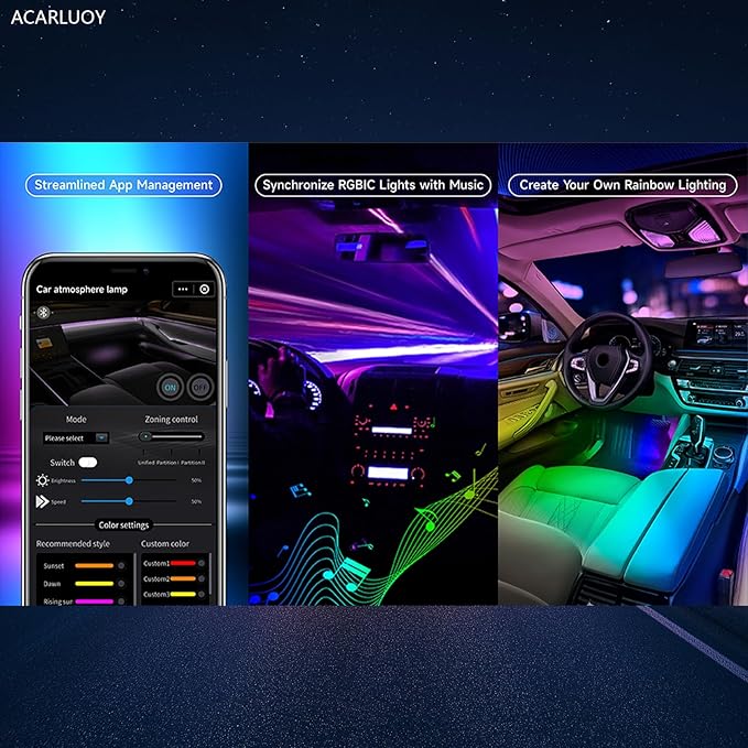 Acrylic Car LED Ambient Light, Fiber Optic Interior Light Strip, 24 Million Types, Ambient Light KKT that Swings with The Melody of Music (Dreamcolor 22 in 1)