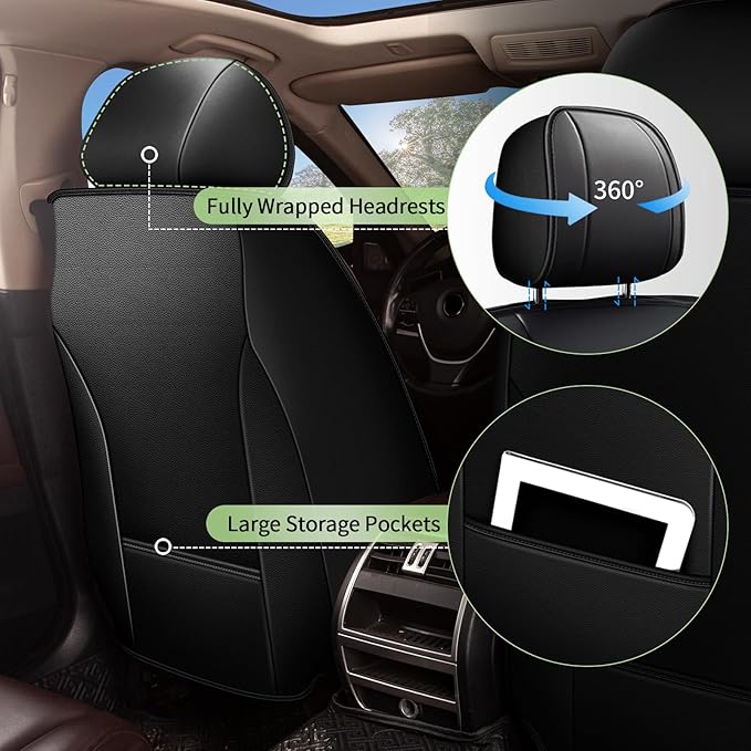 Car Seat Covers Front Seats for Lexus NX 250 - NX 350 - NX 350h - NX 450h 2022 2023 2024 2025 2026: Breathable Cool Ice Silk Leather Seat Covers (Black)