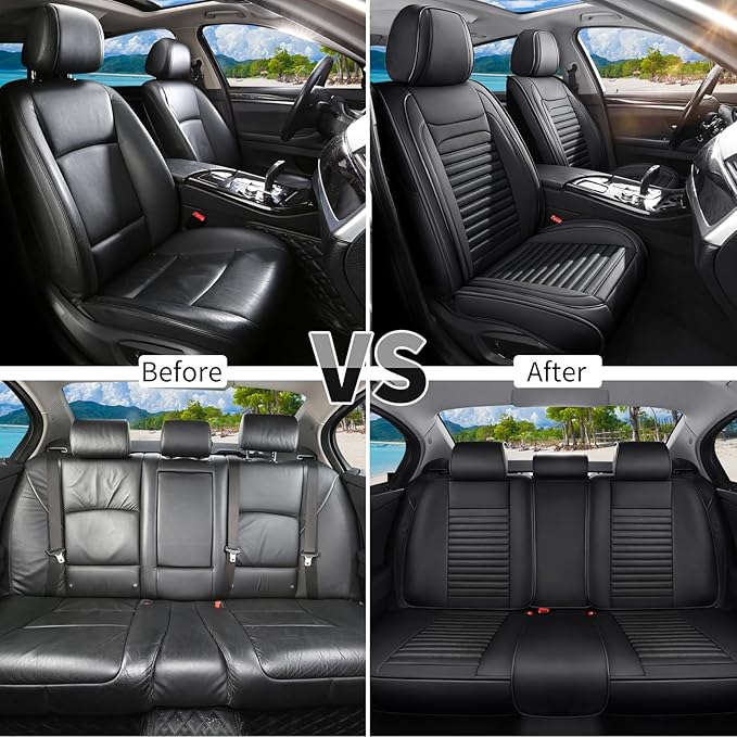 Car Seat Covers Full Set Fit for Toyota Avalon 2001-2022, Premium Faux Leather Car Seat Protector,Breathable Anti-Slip Full Wrapping Edge Seat Covers(Black,Full Set)