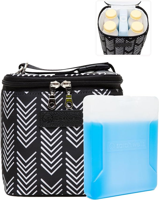 Cold Gold Breastmilk Cooler Bag with Safety Tested Ice Pack – Insulated Milk Storage for Work, Travel & Daycare – Fits Bottles & Parts – Durable, Washable, Cooler for Moms (Black and White)
